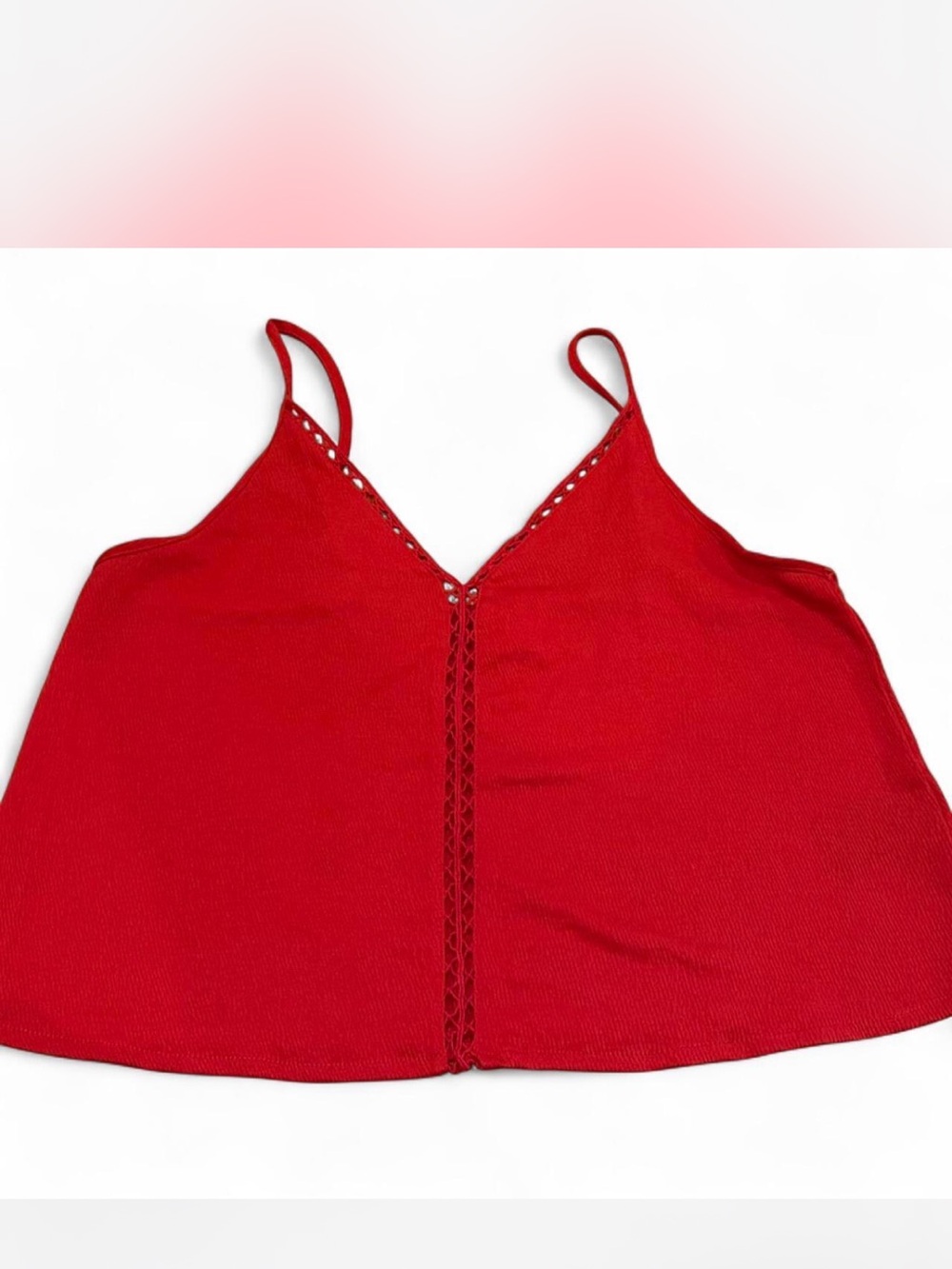 H&M Red V-Neck Crochet-Trim Spaghetti Strap Cami
